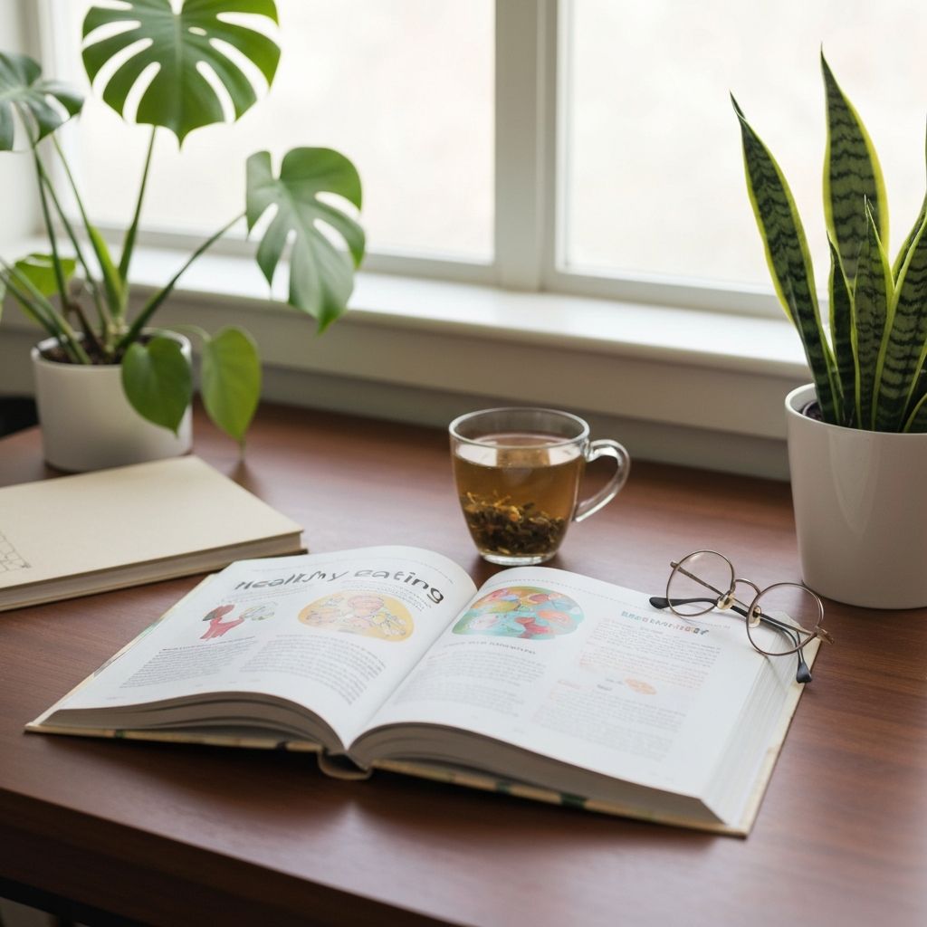 Educational materials about nutrition on a desk