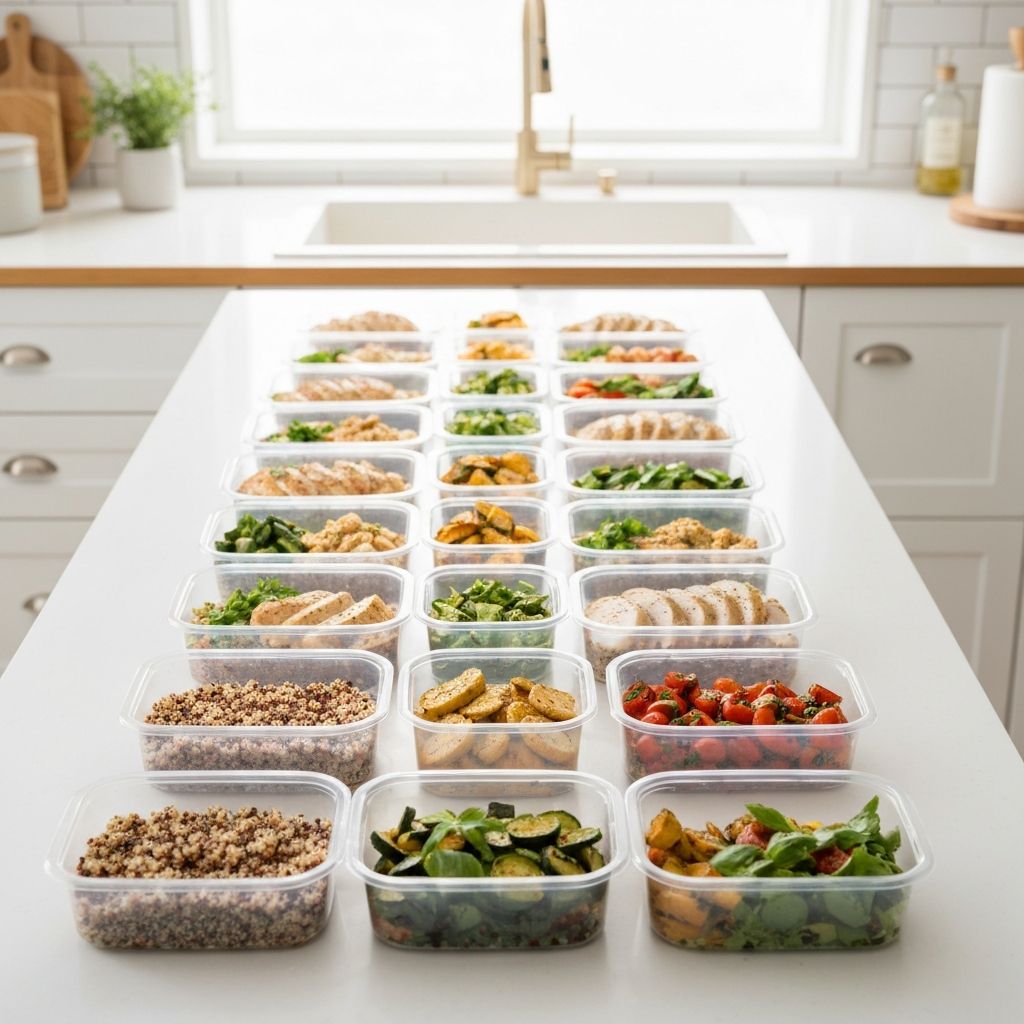 Kitchen counter with organised meal prep containers