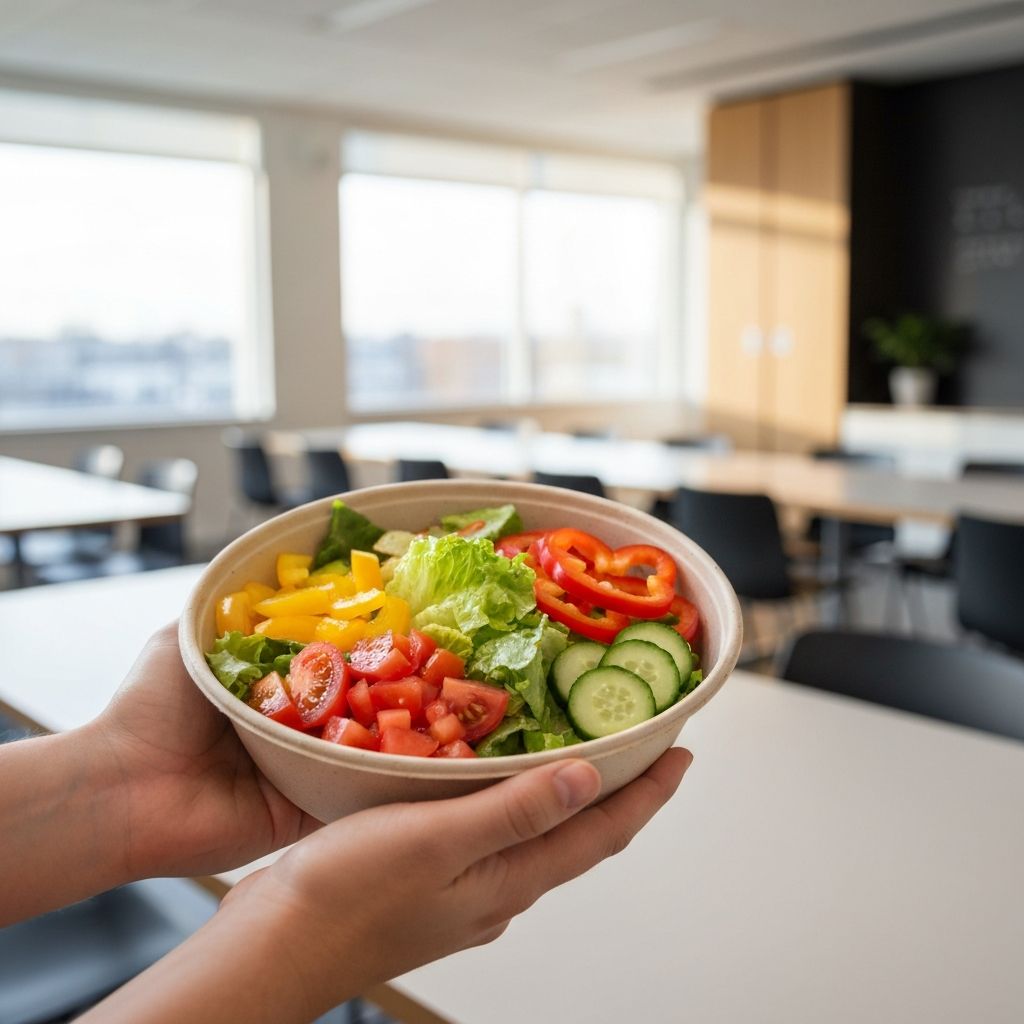 Person enjoying a salad bowl during lunch break